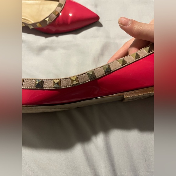 Valentino Garavani Rockstud Pointed Toe Flats EU 39.5 Red Patent - Picture 9 of 16